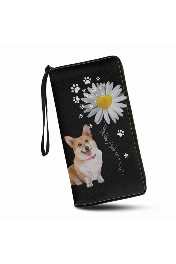 Daisy Corgi are my Sunshine Wallets for Womens RFID Blocking Leather Card Holder Clutch Bags Around Zip Long Purse