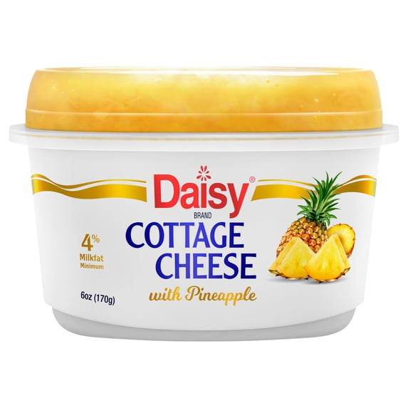 Daisy Cottage Cheese with Pineapple, 4% Milkfat, 6 oz Cup (Refrigerated) – 14g of Protein per Serving