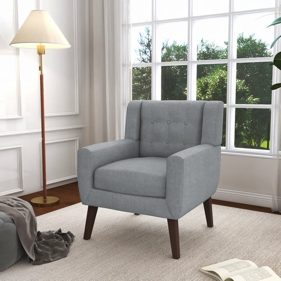 Uixe Cotton/ Linen Look Fabric Modern Accent Chair Armchair Accent Chairs Grey Single 1-Piece Polyester
