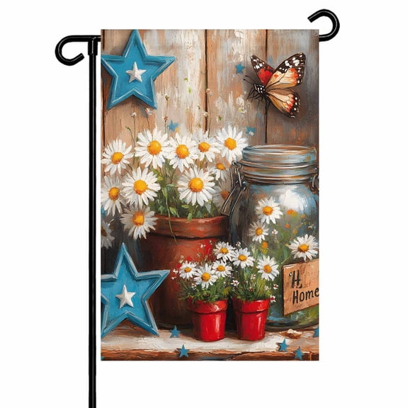 Daisy Country Star Garden Flag 12x18 Inch Flowers Butterfly Double Sided Small Decorative Garden Flags for Outside, Outdoor Yard Porch Lawn Decoration
