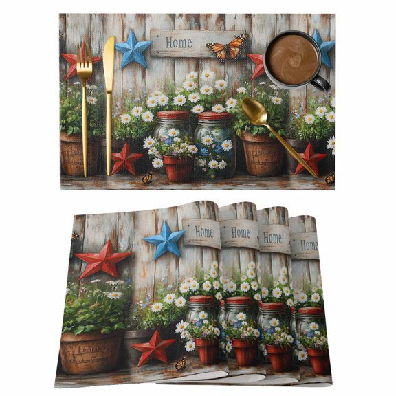 Daisy Country Star Placemats Set of 1, Vintage Flowers Butterfly Non-Slip Place Mats Washable Table Mats for Kitchen Dining Table Decorations Indoor/Outdoor