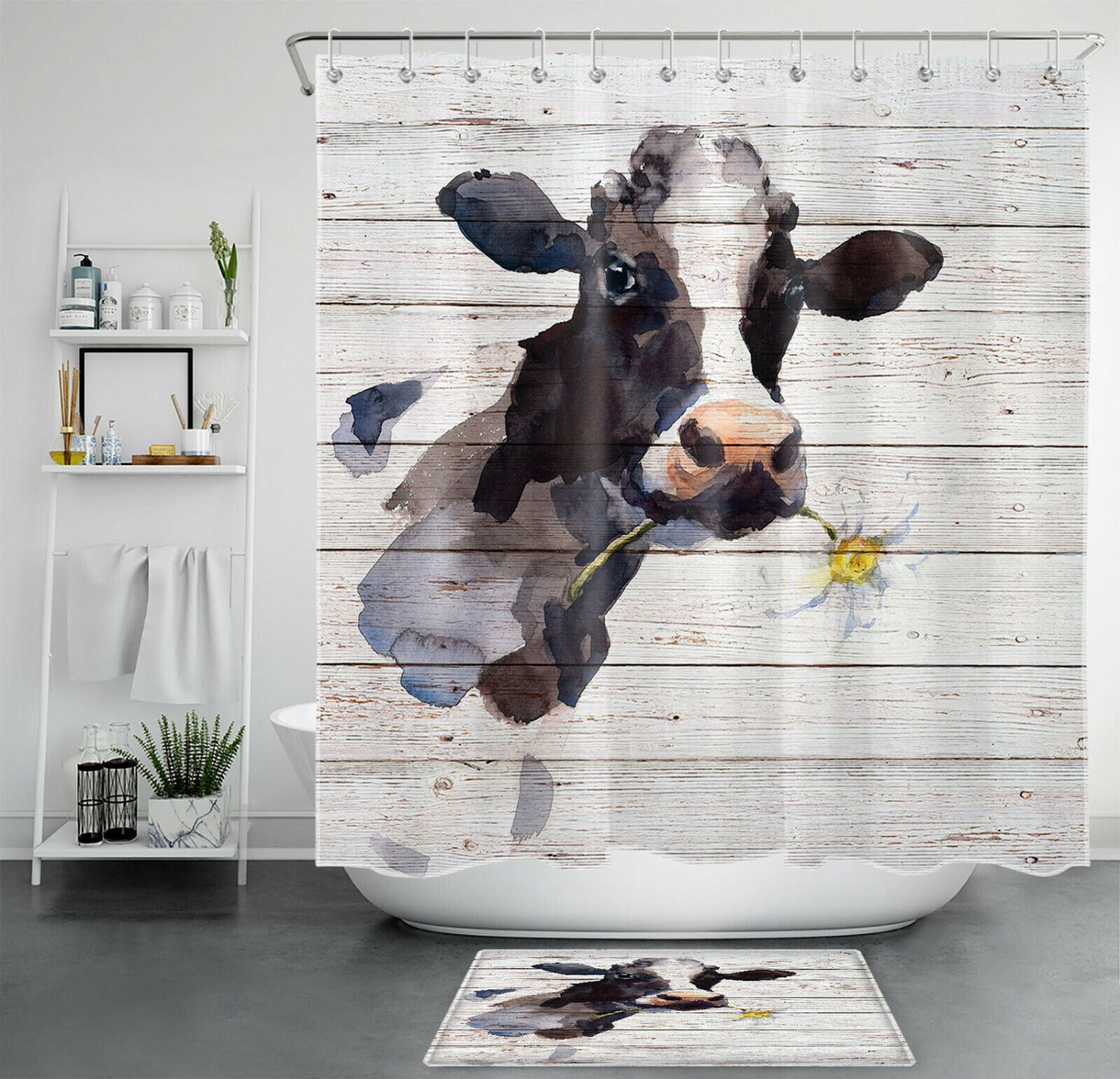 Highland Cow Shower Curtain - Western Rustic Farmhouse Bathroom Decor, 70x70 Inches - View #5