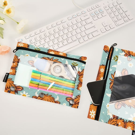 Daisy Cows Flowers 2 Pack Pencil Pouches Zipper Pencil Case 3 Ring Pencil Pouch Cosmetic Bag