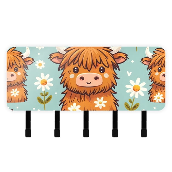 Daisy Cows Flowers Mail Holder Organizer Wall Mount with Shelf Key Holder Key Rack with 5 Key Hooks for Wall Decorative