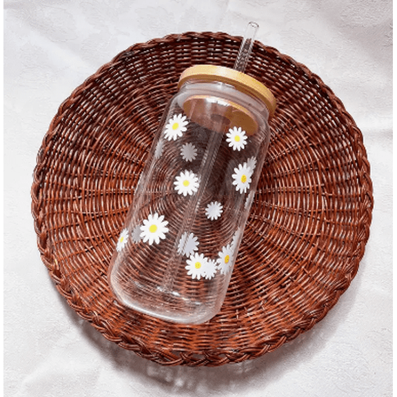Daisy Cup, Daisy Iced Coffee Cup Glass,  Retro Flower Beer C
