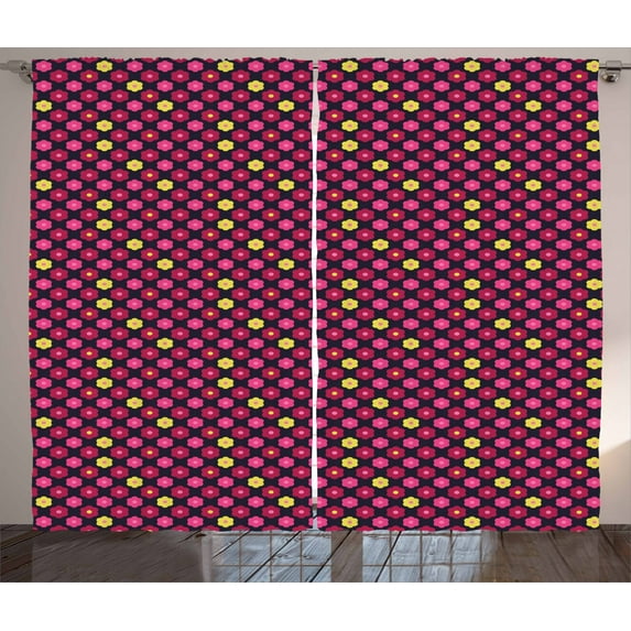 Ambesonne Daisy Curtains 2 Panel Set, Simplistic Chamomile Petals, 108" x 90", Yellow Pink and Magenta