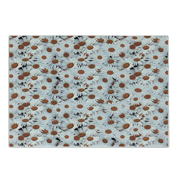 Daisy Cutting Board, Close up Photo of Delicate Spring Flowers Romantic Floral Fantasy Image, Decorative Tempered Glass Cutting and Serving Board, in 3 Sizes, by Ambesonne