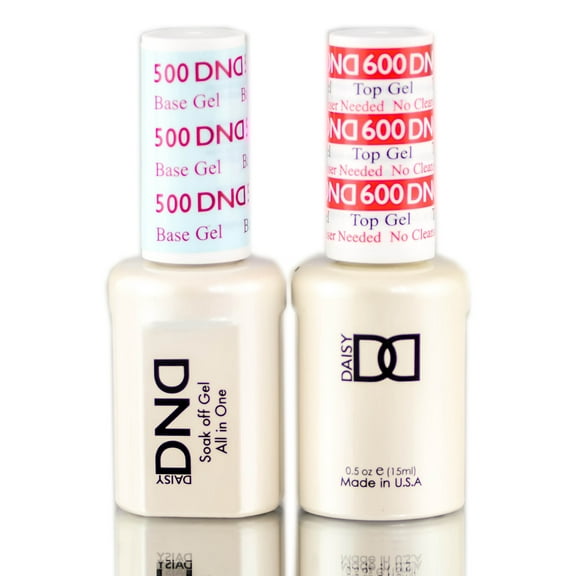 Daisy DND 500 Base Gel & 600 Top Gel (NO CLEANSER NEEDED) DUO SET, Soak off Gel All In One Base & Top Coat KIT for Nails - 600/500 Duo Set