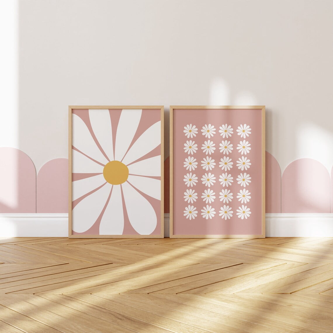 Daisy Daisy Wall Art Nursery Boho Flower Dusty Pink Set 2 Unframed ...
