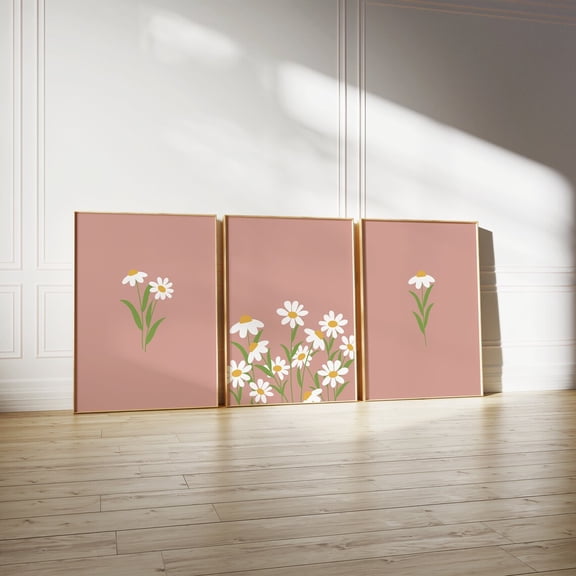 Daisy Daisy Wall Art Nursery Daisy Pink Dusty Pink Set 3 Unframed Paper Print 8x12