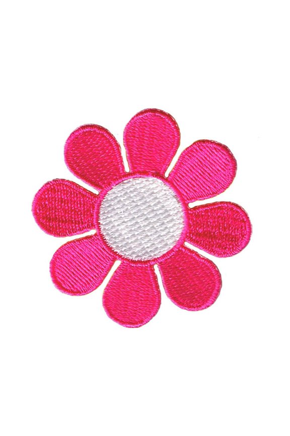 Daisy Dark Pink Petals White Center Patch Flower Embroidered Iron On Applique