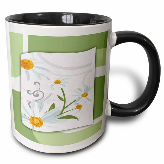 3drose, Daisy Decoration, 15oz Two-tone Black Mug