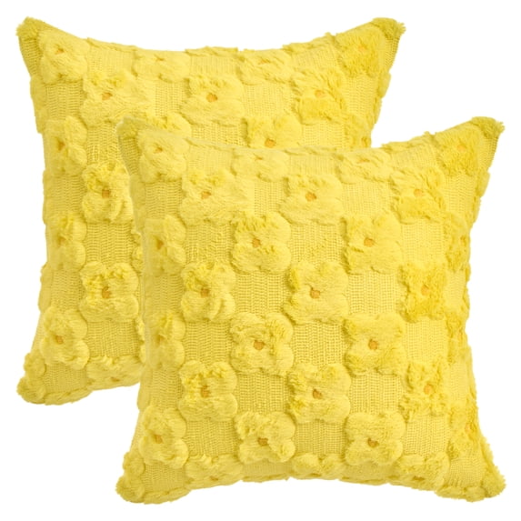Daisy Decorative Pillow Covers Pack of 2 Cute Floral Embroidery Covers Flower Pattern Cushion Covers for Couch Living Room Yellow 20" x 20"