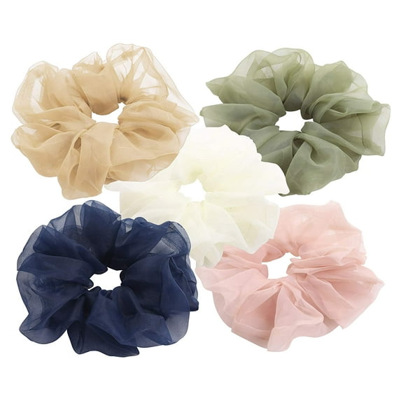 Daisy Del Sol 5 Pack Assorted Pastel Solid Color Sheer Organza Chiffon Ponytail Holder Hair Scrunchies
