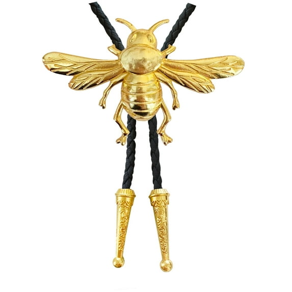 Daisy Del Sol Handmade Gold 3D Bumblebee Butterfly Vegan Faux Leather Adjustable Fashion Statement Necklace Bolo Tie