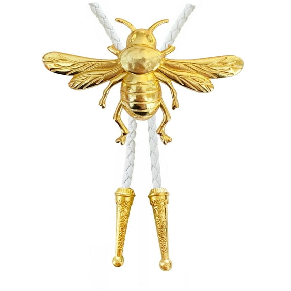 Daisy Del Sol Handmade Gold 3D Bumblebee Butterfly Vegan Faux Leather Adjustable Fashion Statement Necklace Bolo Tie