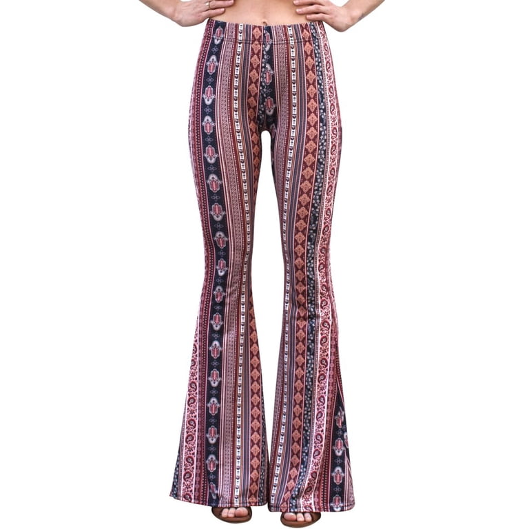 Daisy Del Sol High Waist Bell Bottom Flare Pants, Boho Floral, 70s