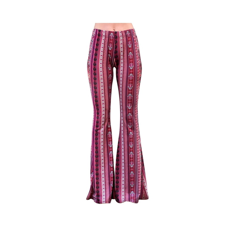 Daisy Del Sol High Waist Gypsy Comfy Yoga Ethnic Tribal Stretch Palazzo 70s Bell  Bottom Fit to Flare Pants 