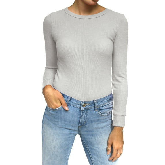 Daisy Del Sol Junior Girls Petite Long Sleeve Pullover Crew Neck Thermal Underwear Basic Waffle Knit Fitted Layering Top