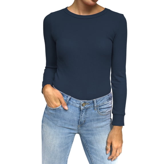 Daisy Del Sol Junior Girls Petite Long Sleeve Pullover Crew Neck Thermal Underwear Basic Waffle Knit Fitted Layering Top