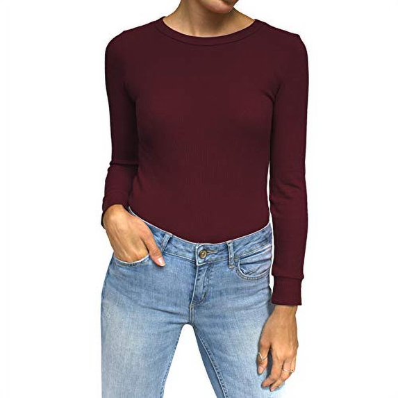 Daisy Del Sol Junior Girls Petite Long Sleeve Pullover Crew Neck Thermal Underwear Basic Waffle Knit Fitted Layering Top