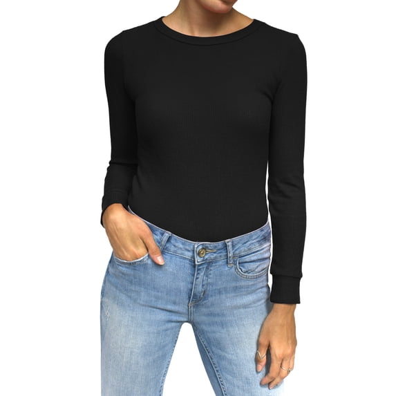 Daisy Del Sol Junior Girls Petite Long Sleeve Pullover Crew Neck Thermal Underwear Basic Waffle Knit Fitted Layering Top