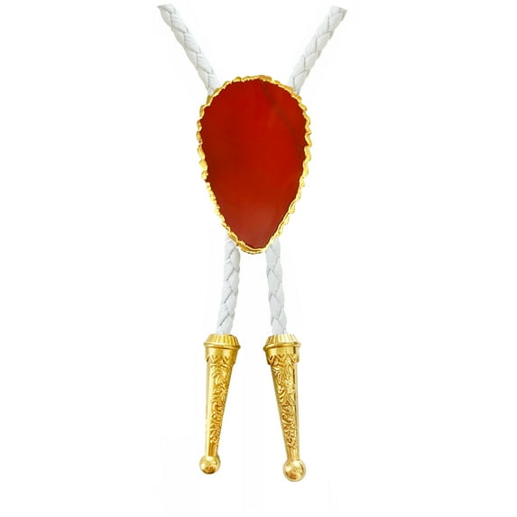 Daisy Del Sol Red Jasper Stone Bolo Tie Braided Vegan Faux Leather Gold Tips Handmade Necklace Adjustable Boho Bohemian Western Jewelry