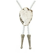 Daisy Del Sol White Howlite Stone Bolo Tie Braided Vegan Faux Leather Silver Tips Handmade Necklace Adjustable Boho Bohemian Western Jewelry