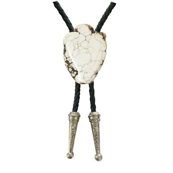 Daisy Del Sol White Howlite Stone Bolo Tie Braided Vegan Faux Leather Silver Tips Handmade Necklace Adjustable Boho Bohemian Western Jewelry