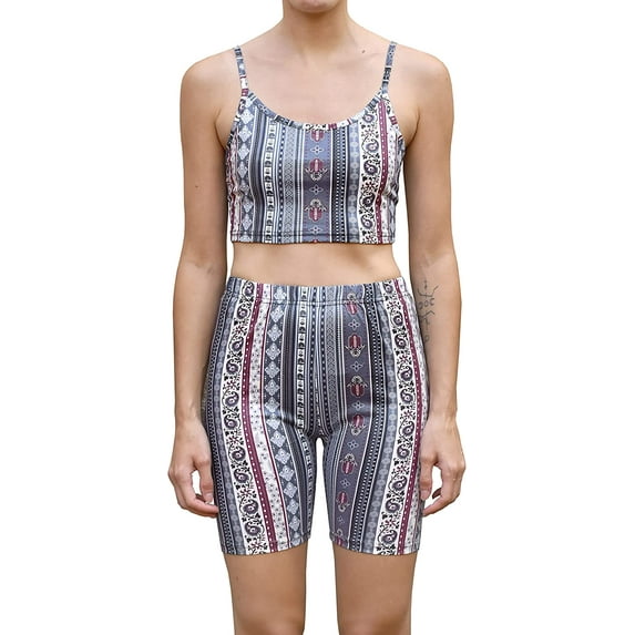 Daisy Del Sol Women's Crop Cami High Waisted Long Biker Shorts Yoga Athleisure Loungewear Co Ord Two Piece Matching Set