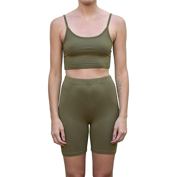Daisy Del Sol Women's Crop Cami High Waisted Long Biker Shorts Yoga Athleisure Loungewear Co Ord Two Piece Matching Set