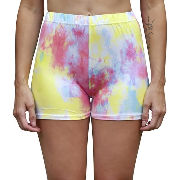 Daisy Del Sol Women's High Waisted Stretchy Soft Tie Dye Floral Solid Yoga Athleisure Loungewear Biker Boyshort Booty Shorts