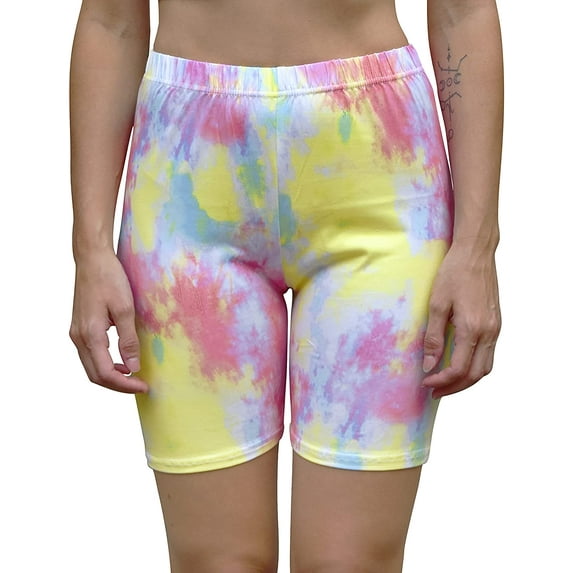 Daisy Del Sol Women's High Waisted Stretchy Soft Tie Dye Floral Solid Yoga Athleisure Loungewear Biker Long Shorts