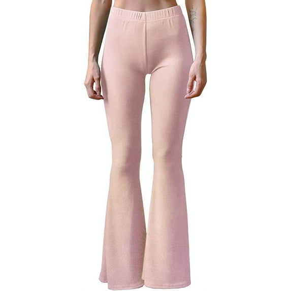 Daisy Del Sol Women's Ribbed Knit High Waisted Flare Bell Bottom Stretch Legging Loungewear Yoga Pants