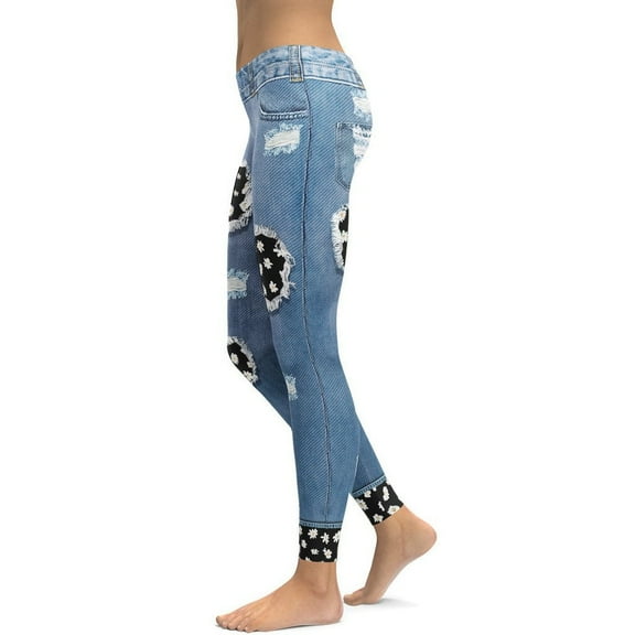 Daisy Denim Print Leggings Size: XS for Women | FIERCEPULSE