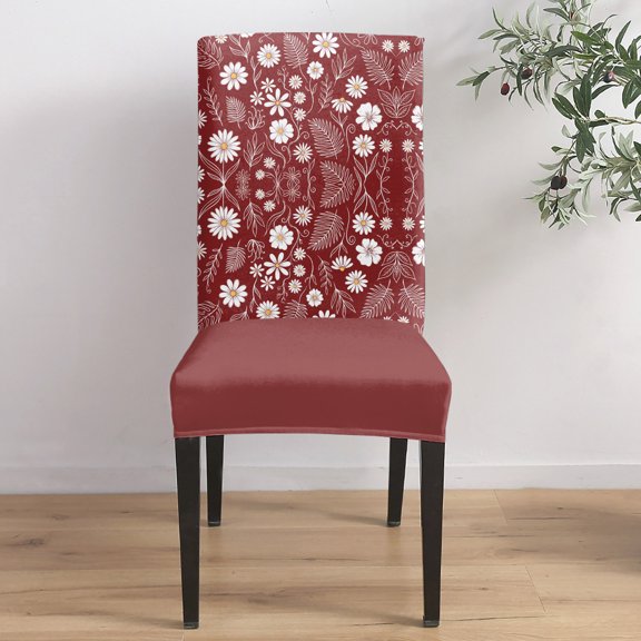 Daisy Dining Chair Covers Set of 1, Leaf Scrolls Red Background Vintage Chair Covers for Dining Room Removable Seat Protectors Slipcovers for Home Party Wedding Banquet