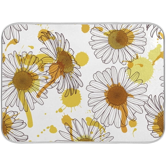 Daisy Dish Drying Mat for Kitchen Counter, Microfiber Absorbent Dish Draining Mat, Large Kitchen Drying Mat Heat Resistant Drying Pad for Counter 18x24
