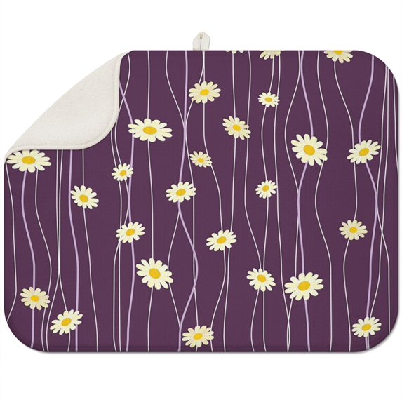 Daisy Dish Drying Pad Microfiber Foldable Absorbent Rack Pad Kitchen Counter Floral Spring Summer 18x24 Inch