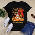 thumbnail image 1 of Daisy Duck Fall For Jesus He Never Leaves Happy Thanksgiving Tshirt Women, 1 of 2