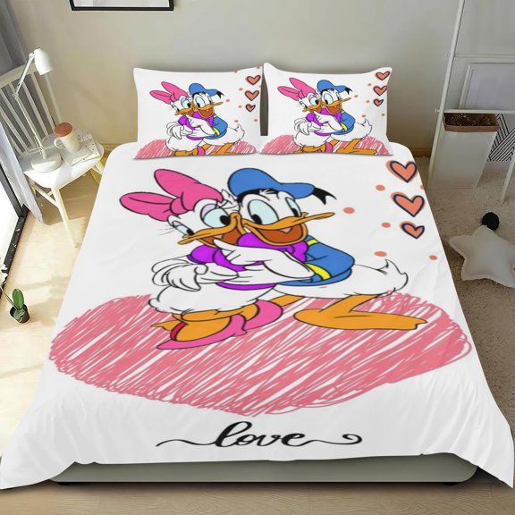 Daisy Duck Goofy Themed Bed Sheet Set Three Piece Set 53x79 In ches Comfortable And Skin Friendly Unique Design Creating A Star Studded Night Home Decor Gifts For Family Friends fans