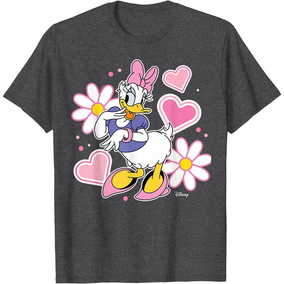 Daisy Duck Hearts And Flowers DTG Print Unisex T-Shirt,Dark Heather Grey Color,Size YXL
