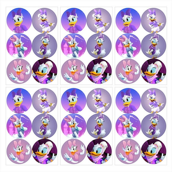 Daisy Duck Minnie Bowtique Stickers Party Favors Labels Birthday Thank You Themed Round Circle Baby Shower 60pcs