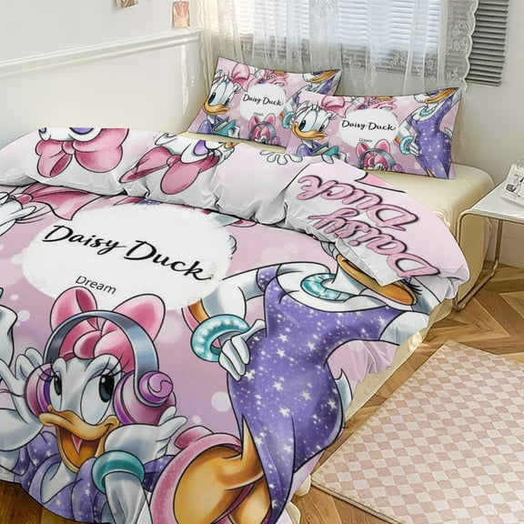 Daisy Duck Print Bedding Set Pattern Duvet Cove Set 3 Pieces 1 Quilt Cover And 2 Pillowcases for Women Men Teens 86"x70"