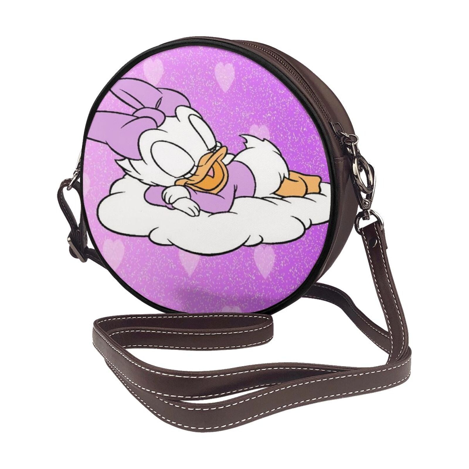 Daisy Duck Round Tote Handbags PU Leather Round Crossbody Bags for Women Small Durable Satchel Bag Clutch Purse Walmart