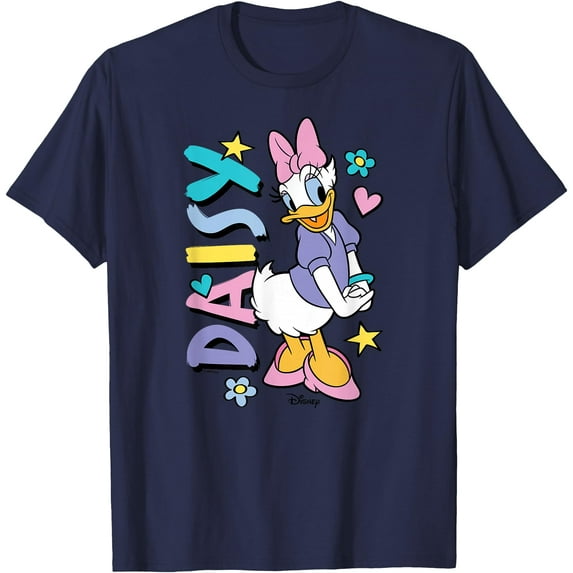 Daisy Duck With Icons DTG Print Unisex T-Shirt,Navy Color,Size L