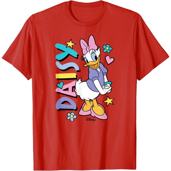 Daisy Duck With Icons DTG Print Unisex T-Shirt,Red Color,Size M