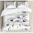 thumbnail image 1 of Daisy Duvet Cover Set Queen Size, Sketch Style Composition of Flowers and Butterfly Monochrome Flora and Fauna, Decorative 3 Piece Bedding Set with 2 Pillow Shams, Black and White, by Ambesonne, 1 of 3