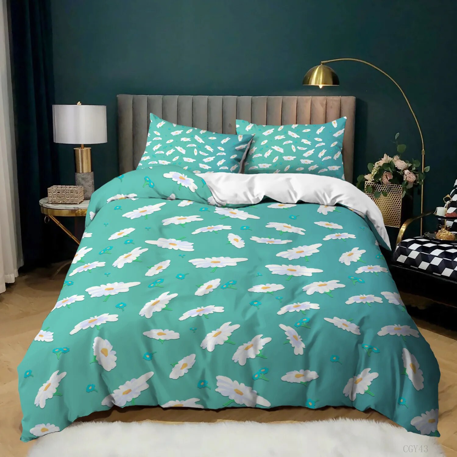 Daisy Duvet Cover Set White Daisy Flower Pattern Print Duvet Cover