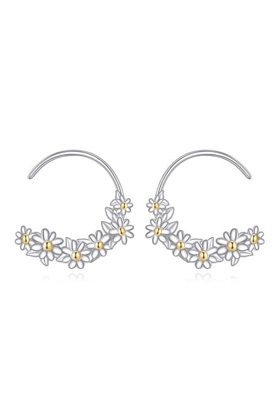Daisy Earrings 925 Sterling Silver Daisy Hoop Earrings Flower Pull Through Jewelry Gifts for Women