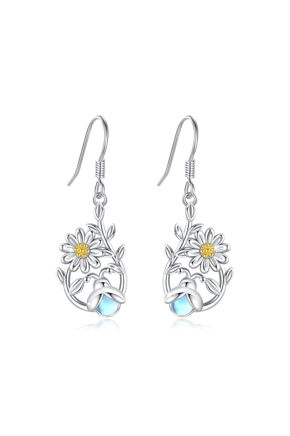 Daisy Earrings for Women Sterling Silver Moonstone Earrings Firefly Earrings Dangle Daisy Earrings Jewelry Gifts for Women